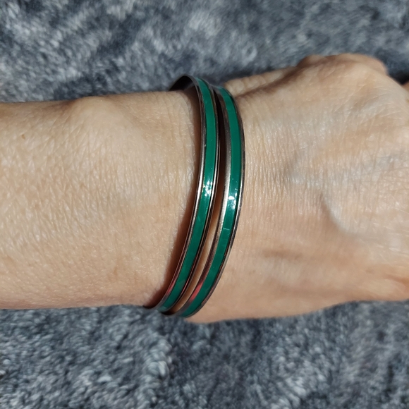 Napier Vintage Gold Tone/Green Enamel Skinny Bangle Bracelets (Set Of 2!) main image 4